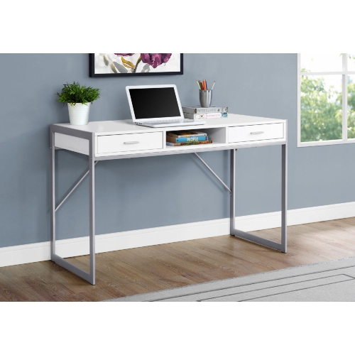 48" Computer Desk in White & Silver Metal